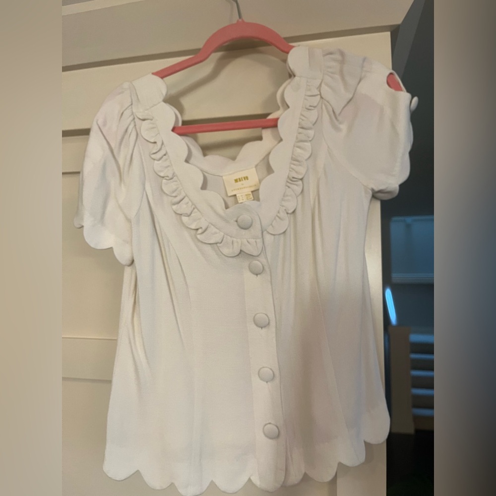 Anthropologie Cream Scallop-Edge Blouse